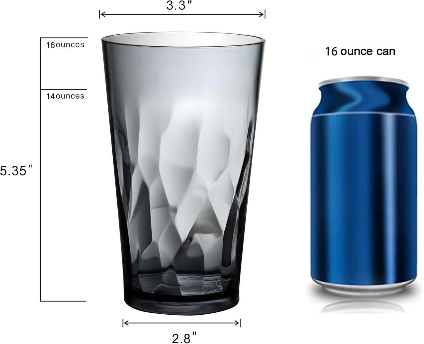 Set of 6, Unbreakable Plastic Drinking Glasses