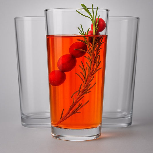 Set of 10 large drinking glasses, 16 oz, on neutral beige background – practical kitchen glassware by SIPONO