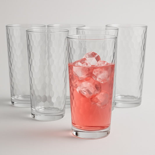 et of 6 bubble-style glassware coolers, 17 oz, on neutral beige background – stylish drinkware by SIPONO